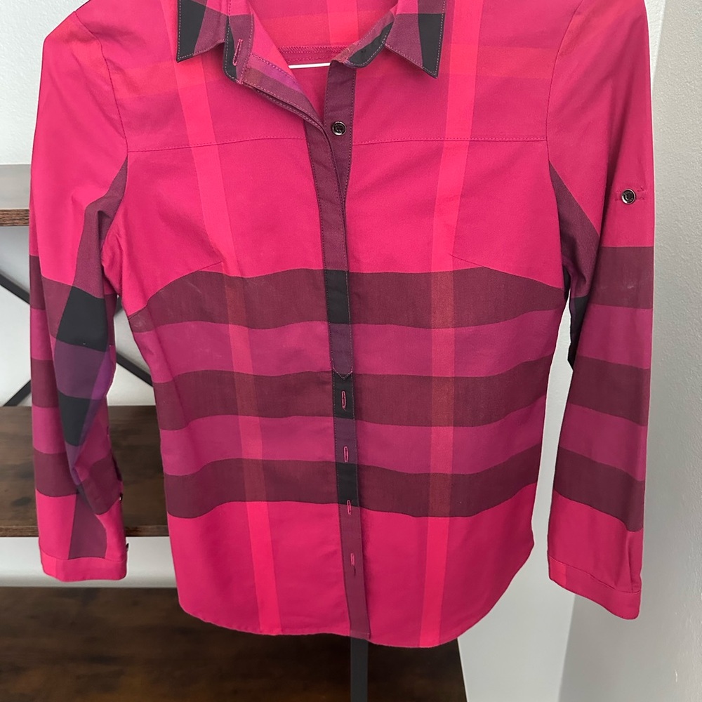 Biditirry  Womens Pink and Red Plaid Button-Up Shirt Sz L